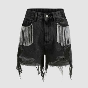 Rhinestone fringed jean shorts